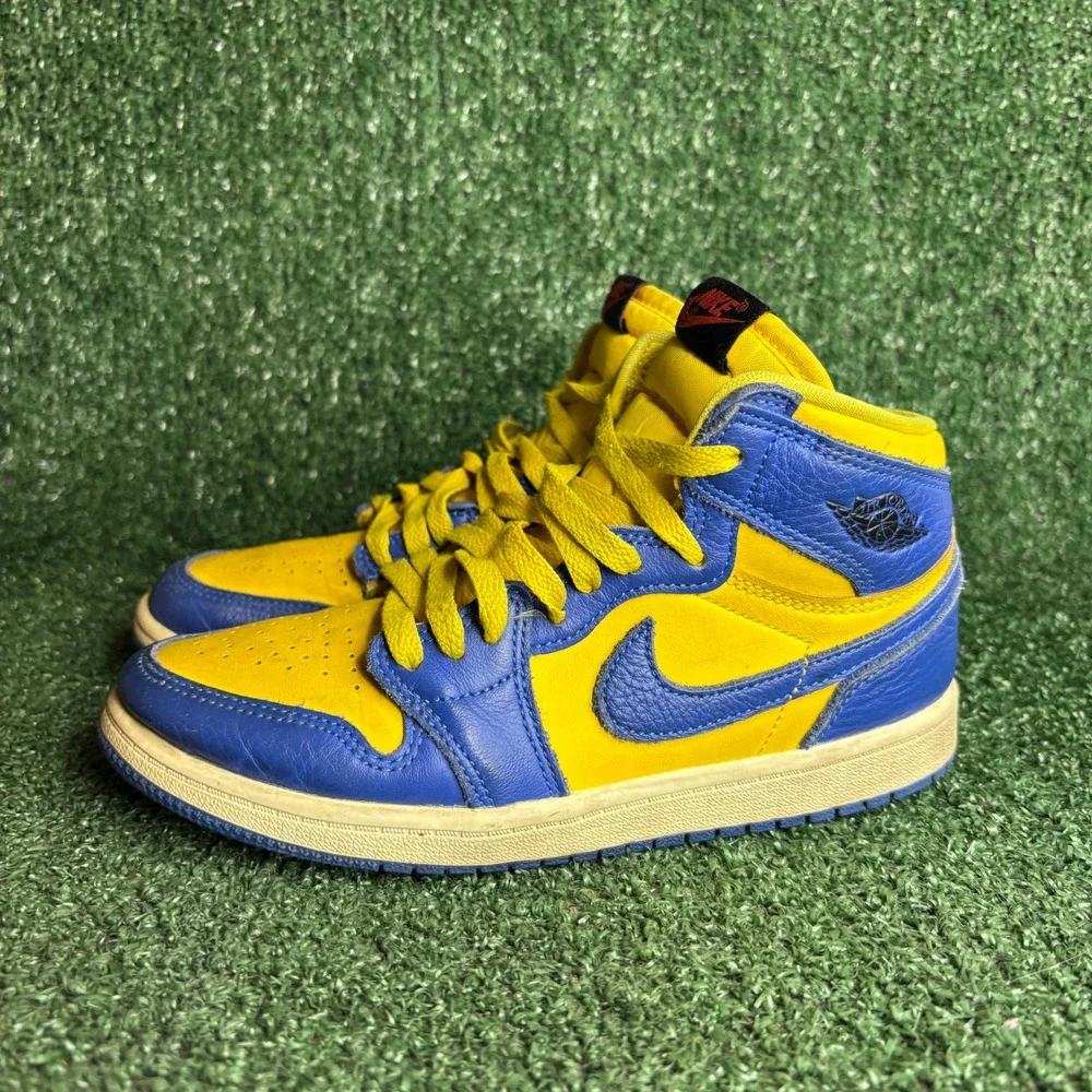 Air Jordan 1 Retro High‎ OG Reverse Laney leather Sneakers Yellow Blue Youth 3Y